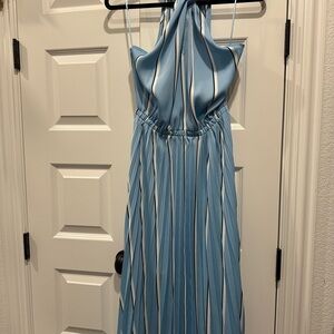 Scoop Elegant Blue Striped Halter Dress